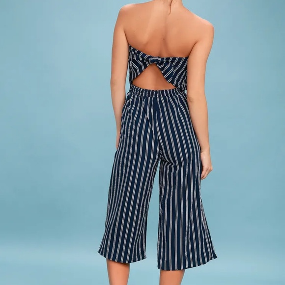 Saltwater and Sun Navy Blue Striped Strapless Midi - Picture 3 of 3